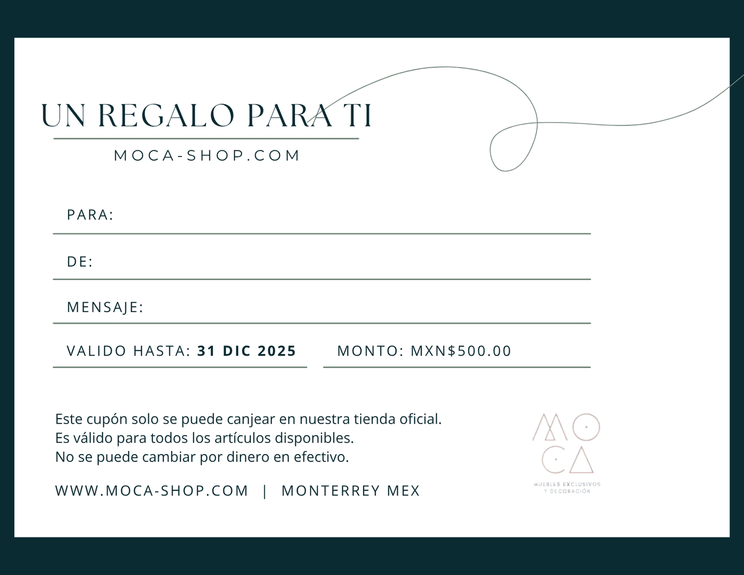 TARJETA DE REGALO MOCA SHOP 500